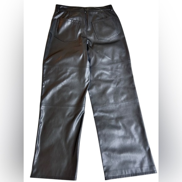 Vegan leather black pants, L-XL, high-waisted, wide legs, Grunge Streetwear - Picture 6 of 9